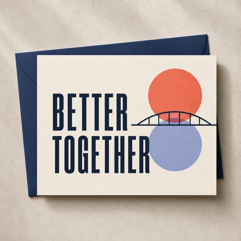 Better Together wedding & engagement card styled with a navy envelope