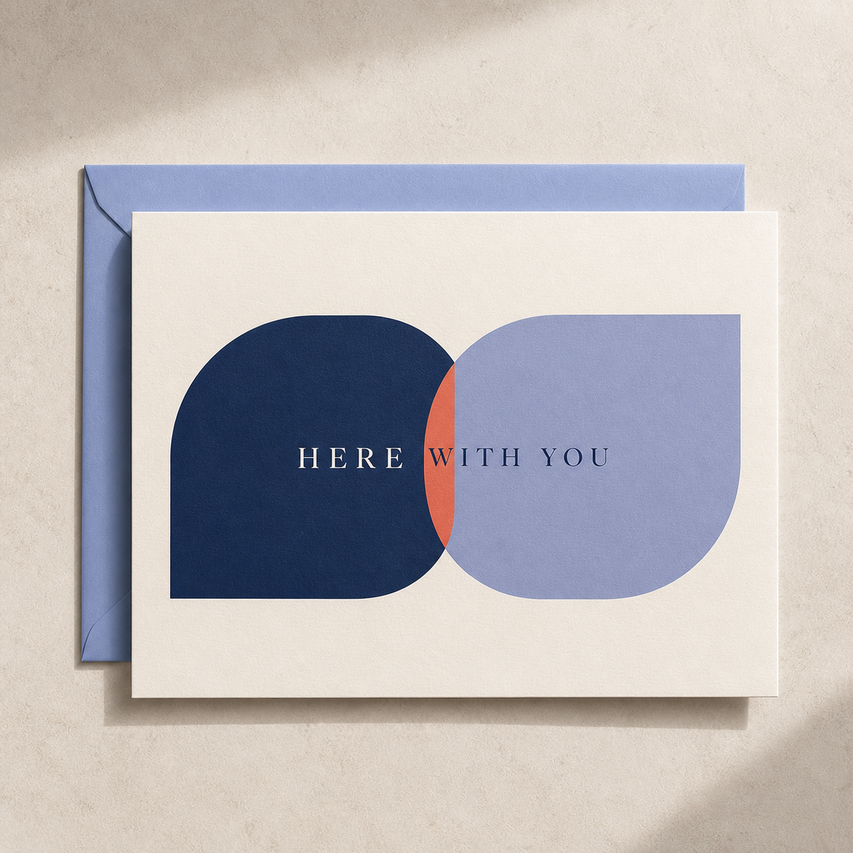 Here With You thinking of you card styled with a periwinkle envelope