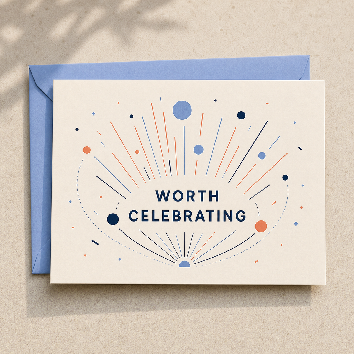 Worth Celebrating congratulations card styled with a periwinkle envelope